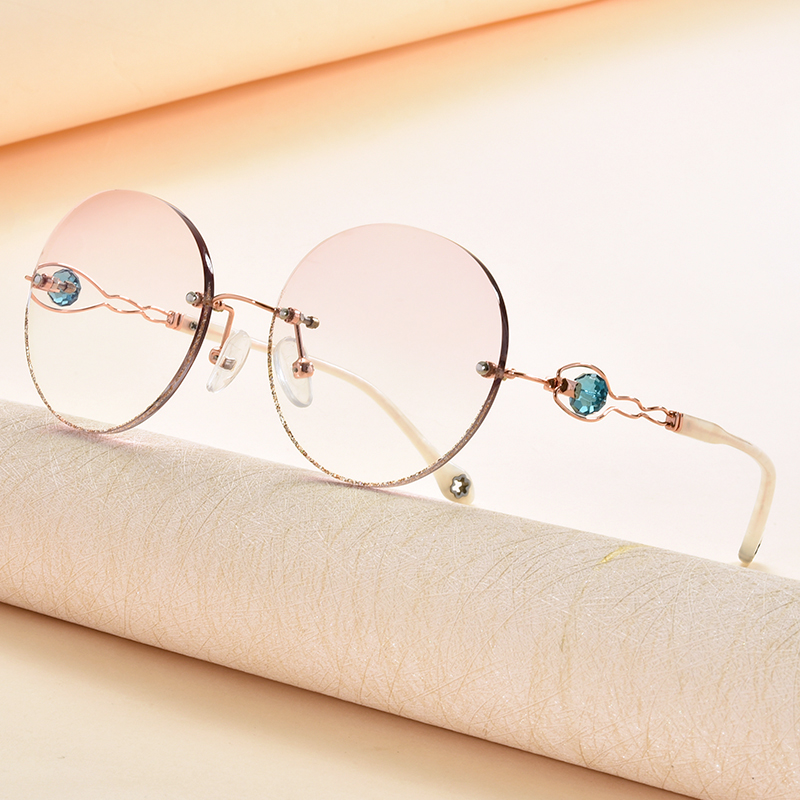 Retro frameless myopia glasses women's ultra-light fashion net red glasses frame cutting edge gradient dispersion light large frame glasses frame