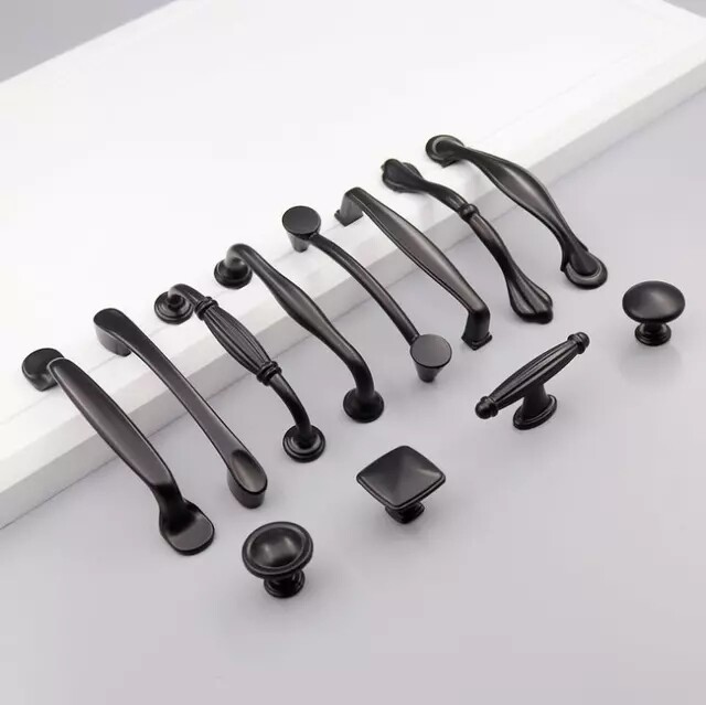 Solid thickened handle American black handle Modern simple wardrobe door Integral cabinet door handle Single hole drawer handle