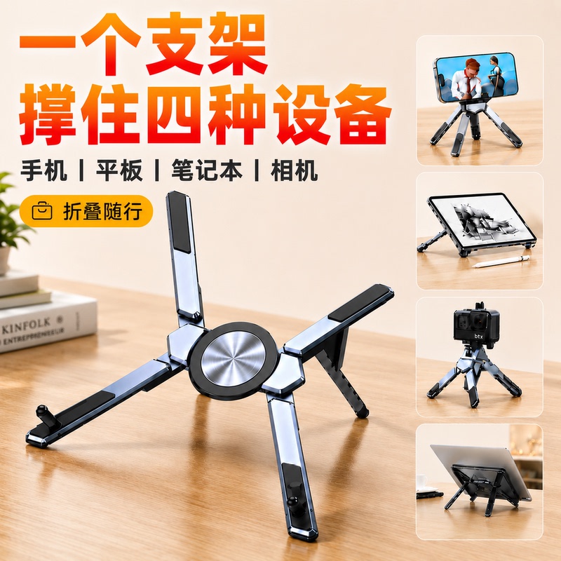 Jilas Magnetic Phone Holder, Tablet, Laptop, Camera, Four-In-One, Six-Level Adjustable, Foldable, Portable Desktop Stand