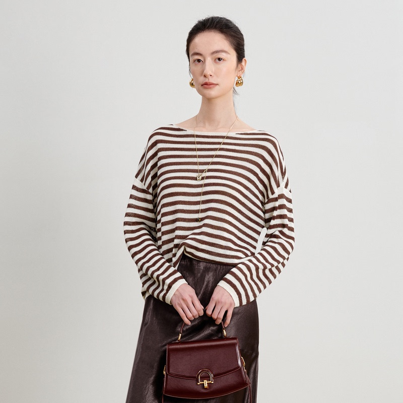[Same Style as in the Mall] Yijia 2026 Spring New Striped Round Neck Long-Sleeved Knit Sweater 1H3230061