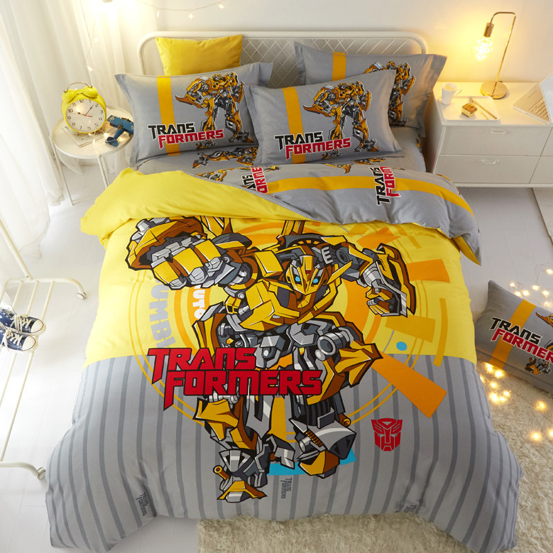Transformers four-piece set 60 cotton pure cotton thickened boys' robot children's brushed boy's bedding