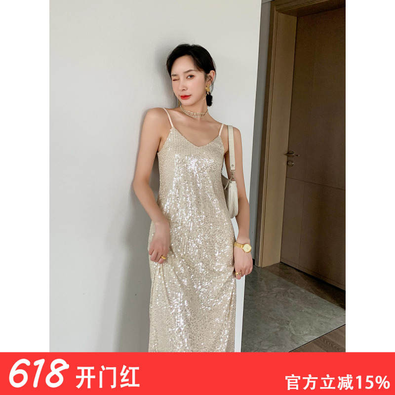 Plus Size Women's Sequin Super Stretchy Spaghetti Strap Dress 2026 New Style Prom Summer Elegant Slimming Sexy Long Dress Plus Size Women's Sequin Super Stretchy Spaghetti Strap Dress 2026 New Style Prom Summer Elegant Slimming Sexy Long Dress