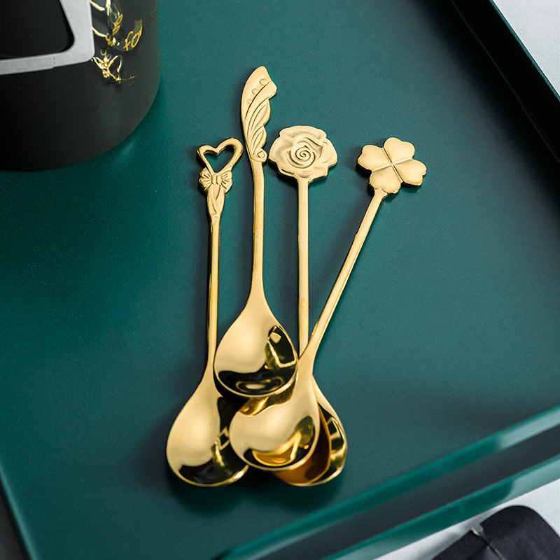 [Thickened 304] High-Quality Coffee Spoon, Creative Golden Coffee Spoon, Food-Grade Stainless Steel Korean Stirring Spoon