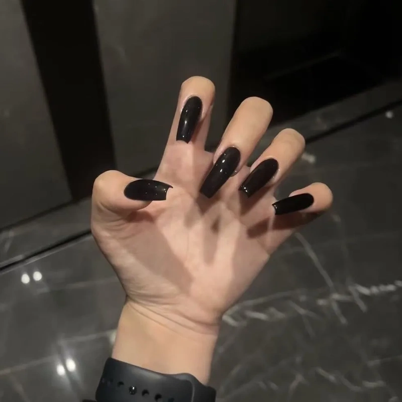 Purely Handmade, Pure Black, Wearable, Dark Style, Highly Flattering, High-End, ins Medium-Length Black Manicure Nails Purely Handmade, Pure Black, Wearable, Dark Style, Highly Flattering, High-End, ins Medium-Length Black Manicure Nails