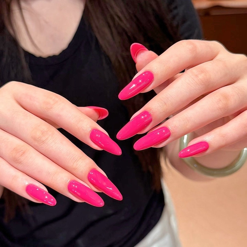 Dragon Fruit Style Wearable Nail Art Japanese Pure Color Brightening Single Color Light Red Therapeutic Fake Nail Patches Finished Product Removable