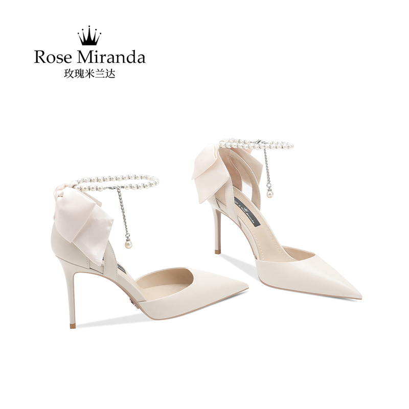 Rose Miranda High Heels with French Bow, Single Strap, Elegant Hollow Sandals for Women