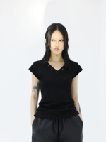 Mei 伢 Fuzzykon Searline Metal Hole Небольшое летающее рукав ведический ремонт короткие рукава черные/серые