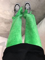 Meijia FUZZYKON autumn and winter thick corduroy loose straight pants black fluorescent green