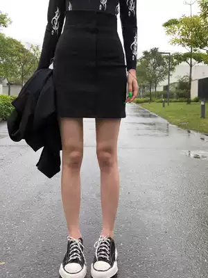 Beautiful Fuzzykon crisp thin short skirt High waist side zipper a-line skirt Female summer black hip skirt
