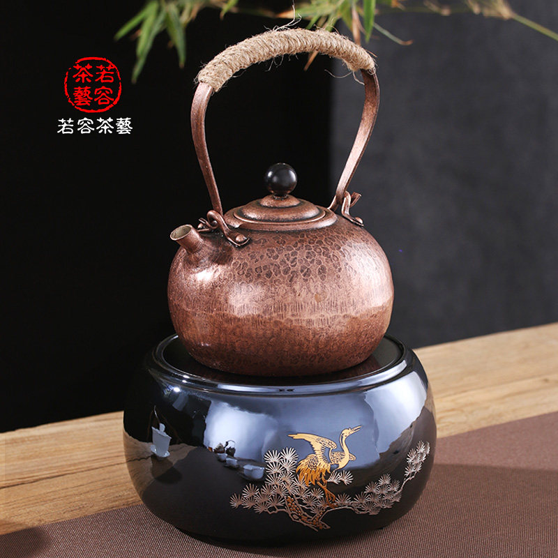 Joong tea art electric pottery stove cooking tea stove tea path pure copper burning kettle cast-iron pot silver pot glass pot boiling tea-maker suit-Taobao