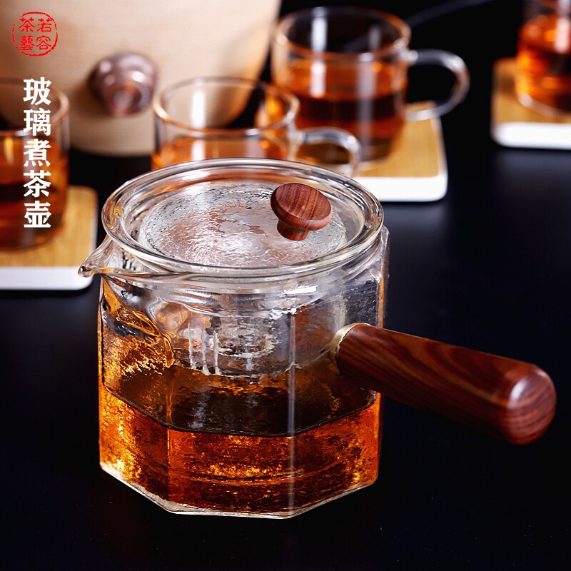 If the tea side separates the high temperature glass filter tea cooker tea cooker household tea cupboard black crystal teapot