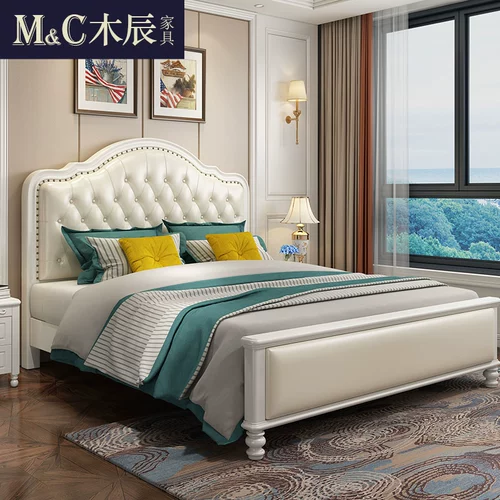 Американская кровать сплошной древесной кровать 1,8 -метровая двуспальная кровать легкая кровать роскошная кровать принцесса кровать европейская современная минималистская свадебная кровать