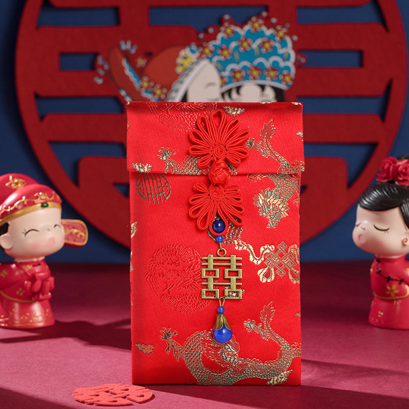 Wedding Wedding Ceremony Bride Money Red Envelopes Bag Personality Creative Fabric Rep RMBten thousand Blu Red Bag Wedding Li Is A Red Envelope-Taobao
