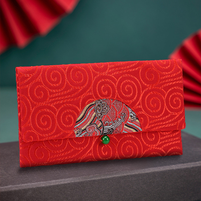Original Featured Cloth Art Full Moon Original Silk Satin RMBten thousand Red Packet Bag Wedding Gift Gold Bag Creative Personality Change Lipstick