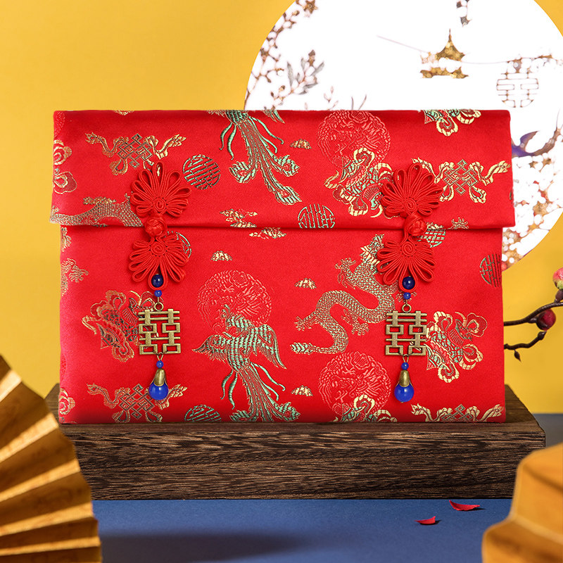 Original Courtesy Gold Bag Color Gift Package Change Opening Fee RMBten thousand Brocade Embroidered Full Moon Red Packet Bag Wedding Creative Personality Red Envelope 