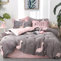 Faleong dormitory supplies autumn and winter bedding set quilt plus velvet cartoon grinding four-piece padded flannel