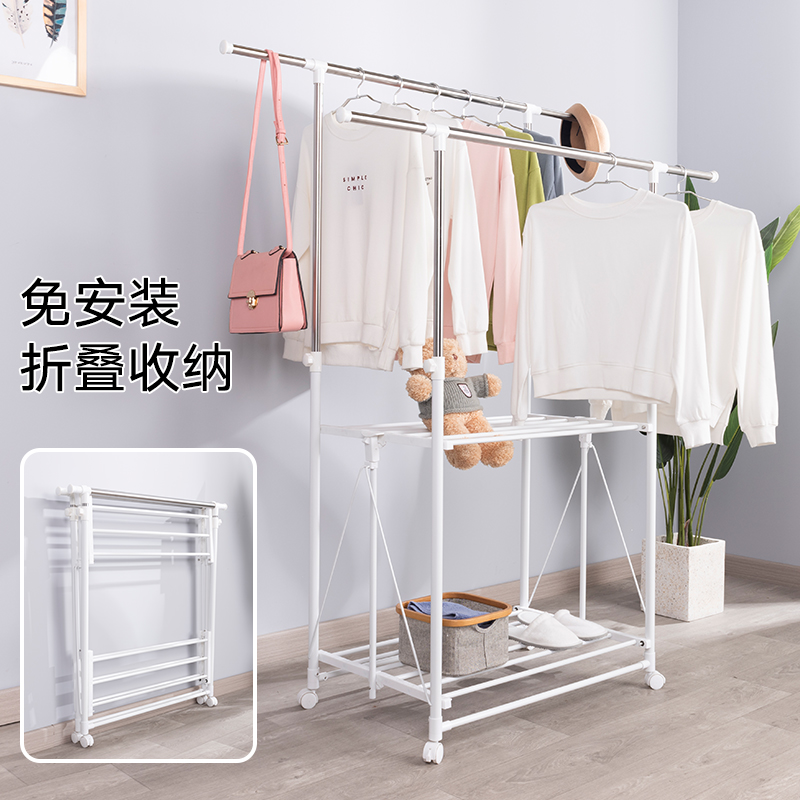Double-lever folding-free installation of stainless steel floor indoor home clothes horse outdoor sunburn Hanging Clothes Towel Diaper Racks