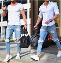 Skinny jeanS Light coLoR Ripped pantS Men Mens Skinny jeanS