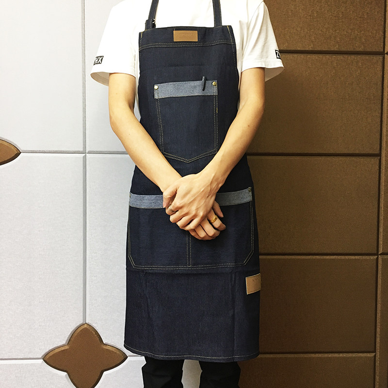 Personality Western dining room Coffee Division Apron Coffee Shop Denim Coffee Shop Denim Apron Milk Tea Baker Fine Arts Floral Work Clothes