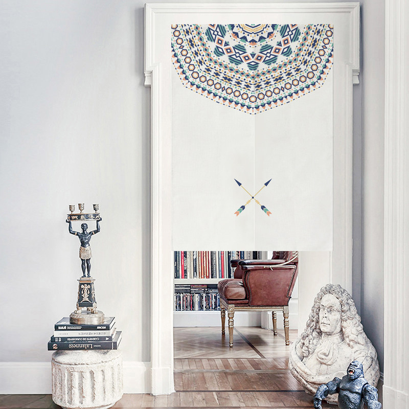 National Wind Gate Curtain Cloth Art Partition Window Rear Kitchen Door Blinds Free of perforated Half-curtain Custom Dining Room curtain Custom