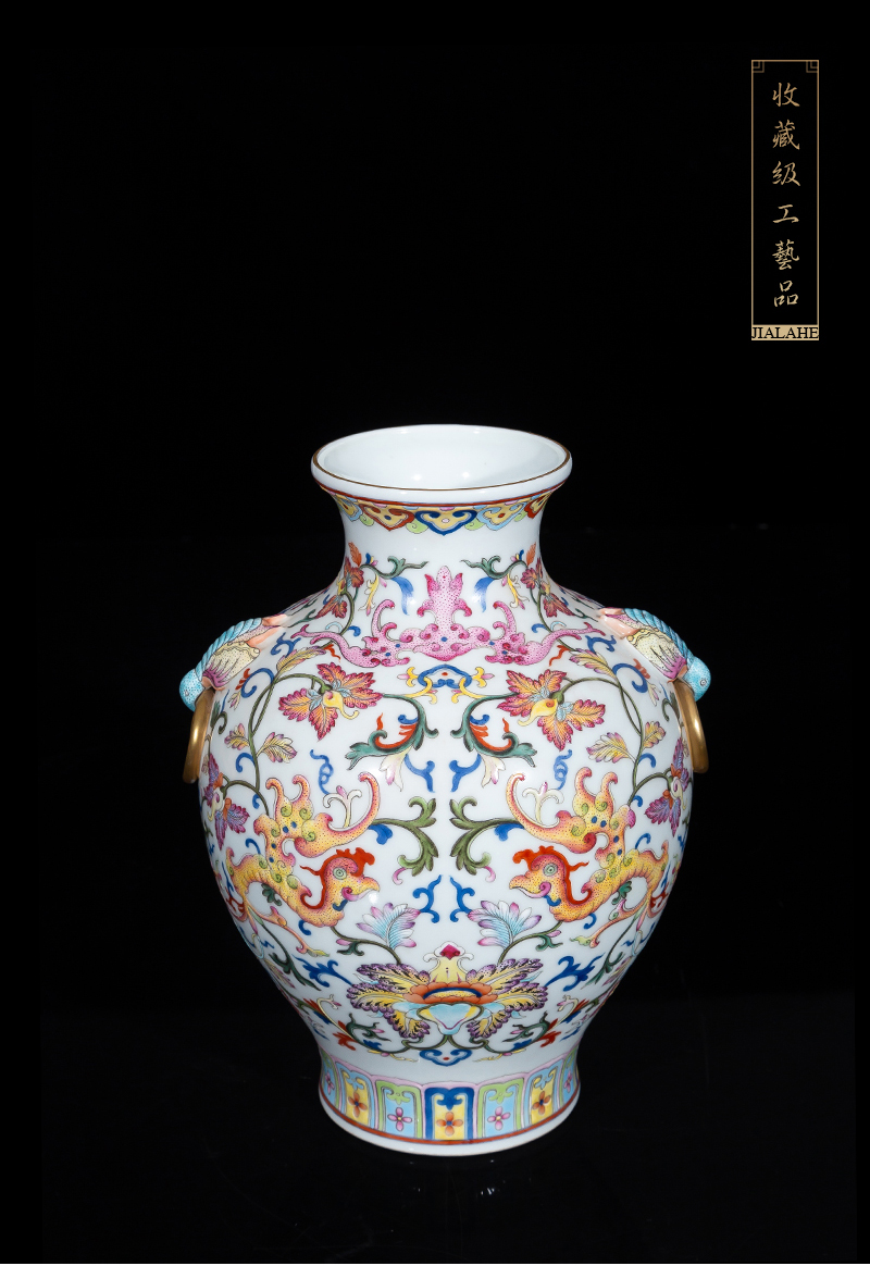 Jia lage jingdezhen ceramic vase YangShiQi pastel bound and name lotus flower ears hand - made porcelain furnishing articles