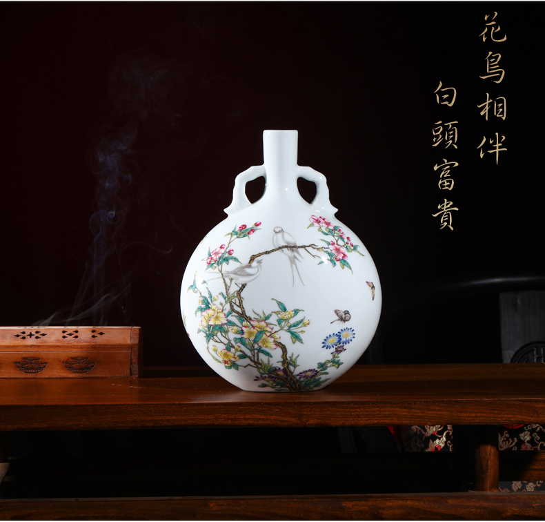 Jia lage jingdezhen hand - made ceramic vase YangShiQi colored enamel bird patterns and name on bottle porch place