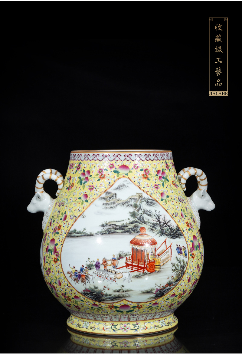 Jia lage jingdezhen ceramic vase YangShiQi court enamel and name of branch window character landscape sheep statute