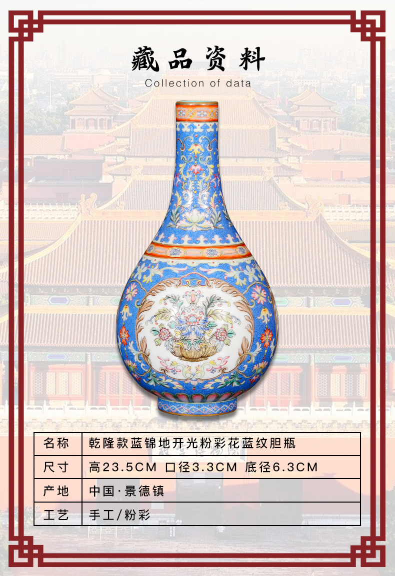 Yang Shiqi ceramic qianlong palace style blue brocade medallion and name pastel blue lines gall bladder