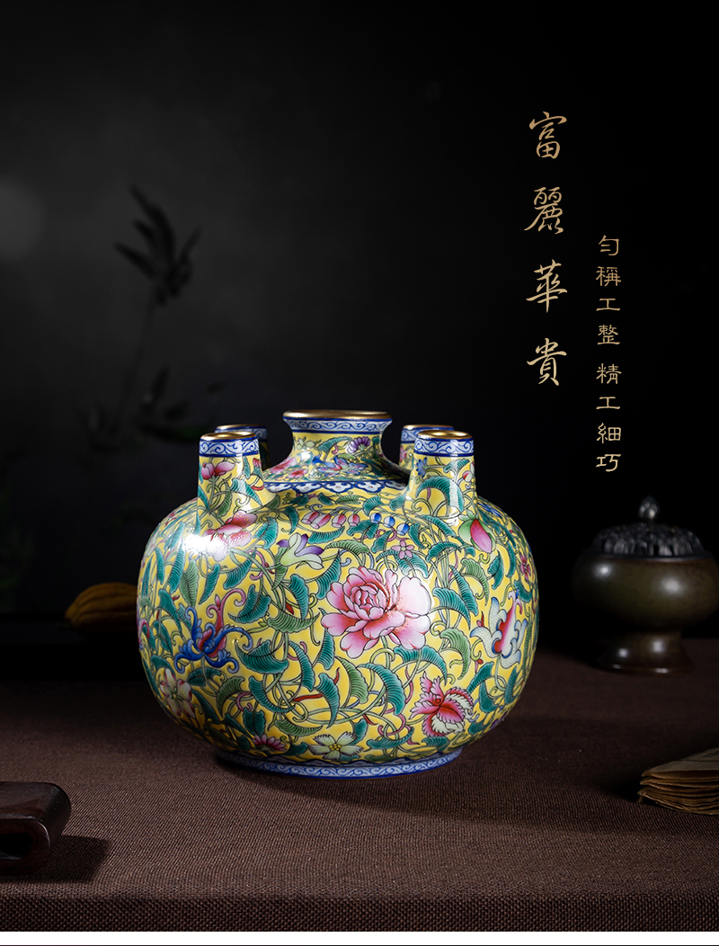 Jia lage jingdezhen ceramic vase YangShiQi ZhiHuang pastel flowers to five bottles of China