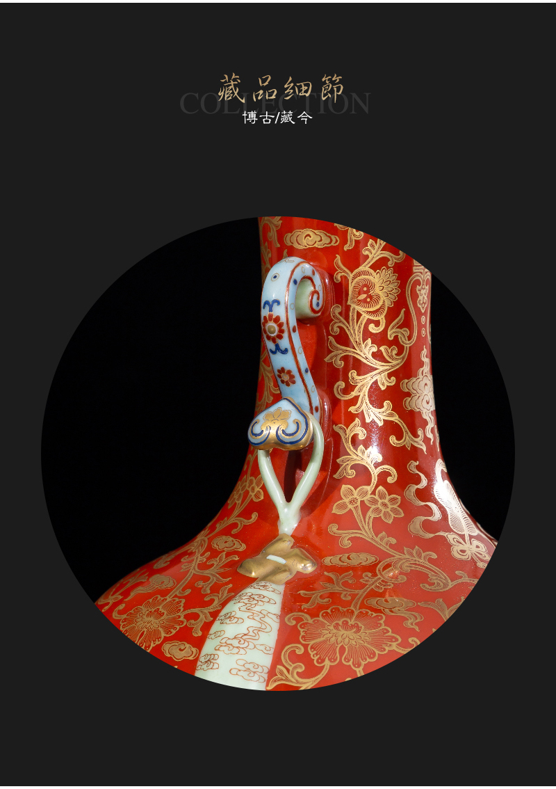 Jia lage jingdezhen ceramic vase YangShiQi hand - made alum red paint in a branch grain satisfied double ears