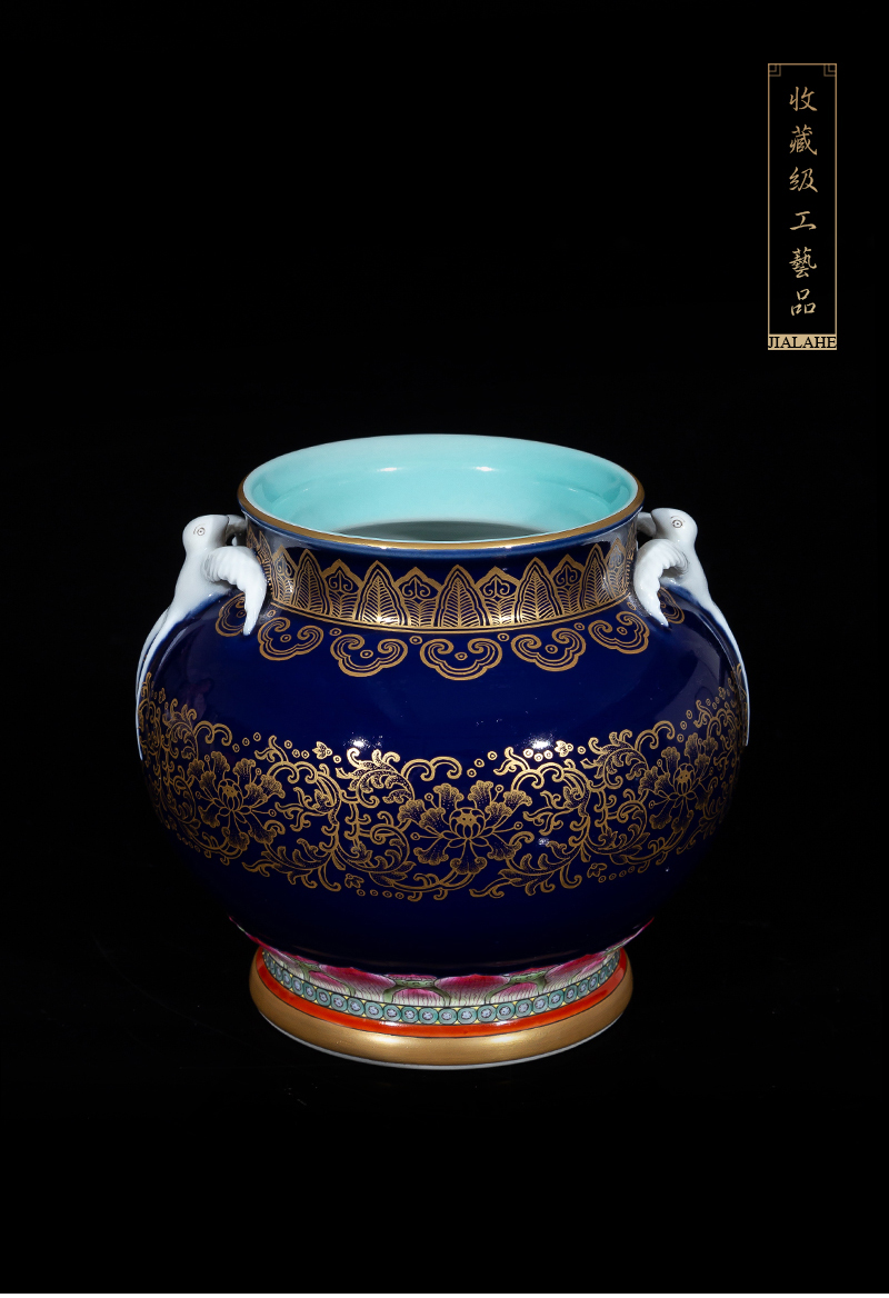 Jia lage archaize of jingdezhen ceramic vase YangShiQi up gold HaiYanHeQing statute of double yan ji green ears as cans