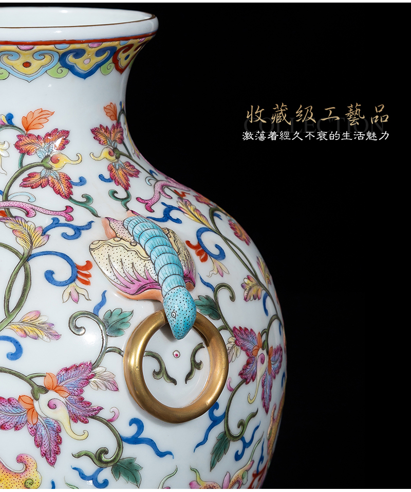 Jia lage jingdezhen ceramic vase YangShiQi pastel bound and name lotus flower ears hand - made porcelain furnishing articles