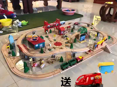 Brand children's wooden toy boy educational boy puzzle boy electric train track toy car cover with dinosaur