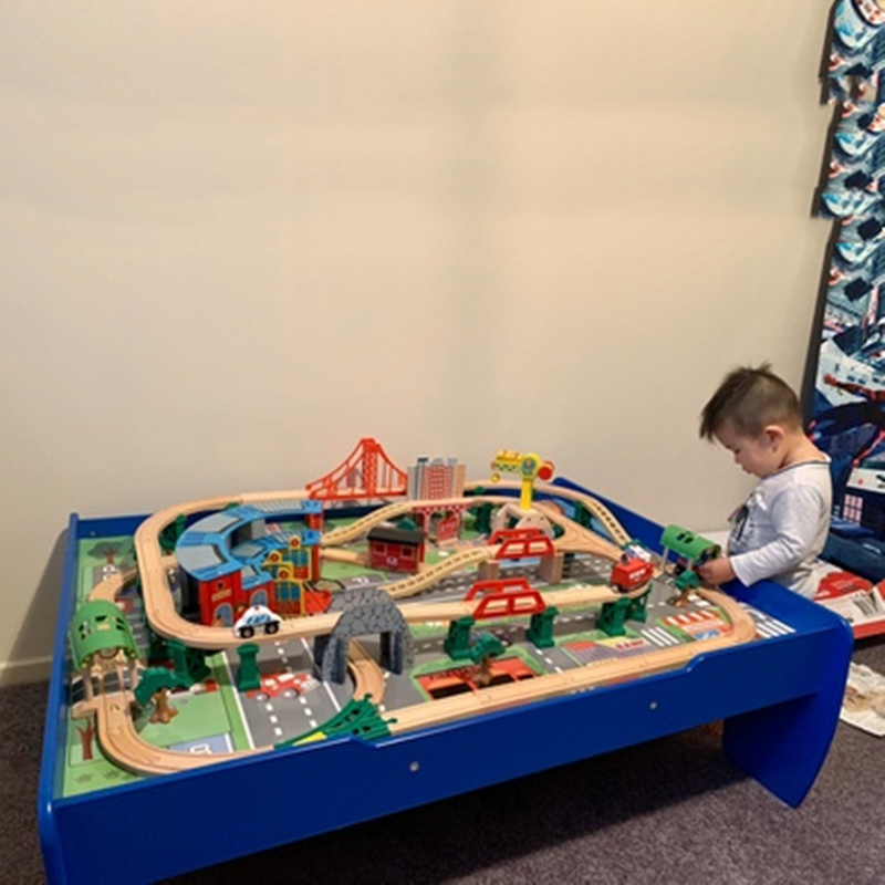 Export brand extra long wooden electric children's toy train with track large creative wooden assembly toy