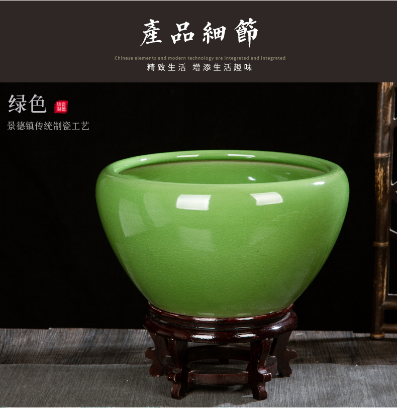 Jingdezhen ceramic glaze cracks tank turtle cylinder basin of water lily lotus goldfish tank sitting room handicraft furnishing articles