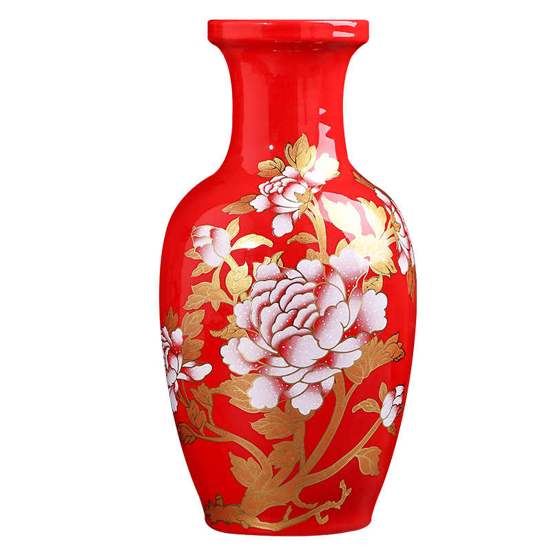 Jingdezhen ceramic Chinese red festive red vase TV ark adornment style dry vase for Buddha furnishing articles