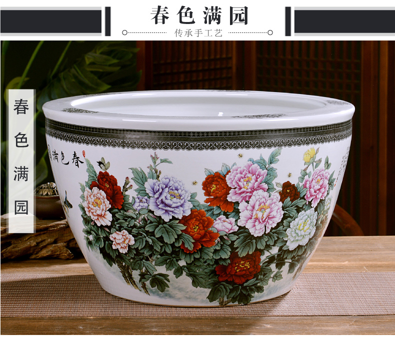 Jingdezhen ceramics large turtle basin bowl lotus lotus goldfish bowl lotus cylinder tank sitting room furnishing articles