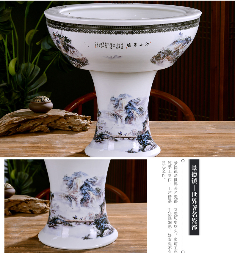 Jingdezhen ceramics large pillar landing fish tank water lily always LianHe flowerpot cylinder sitting room adornment big furnishing articles