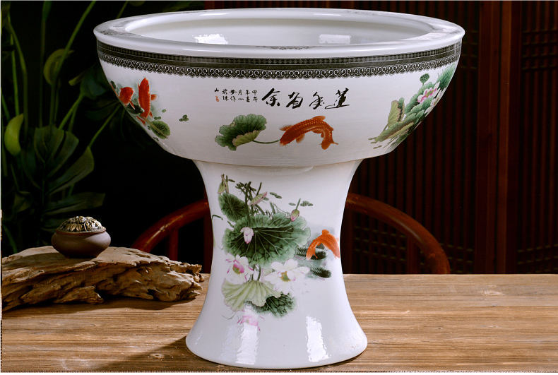 Jingdezhen ceramics large pillar landing fish tank water lily always LianHe flowerpot cylinder sitting room adornment big furnishing articles