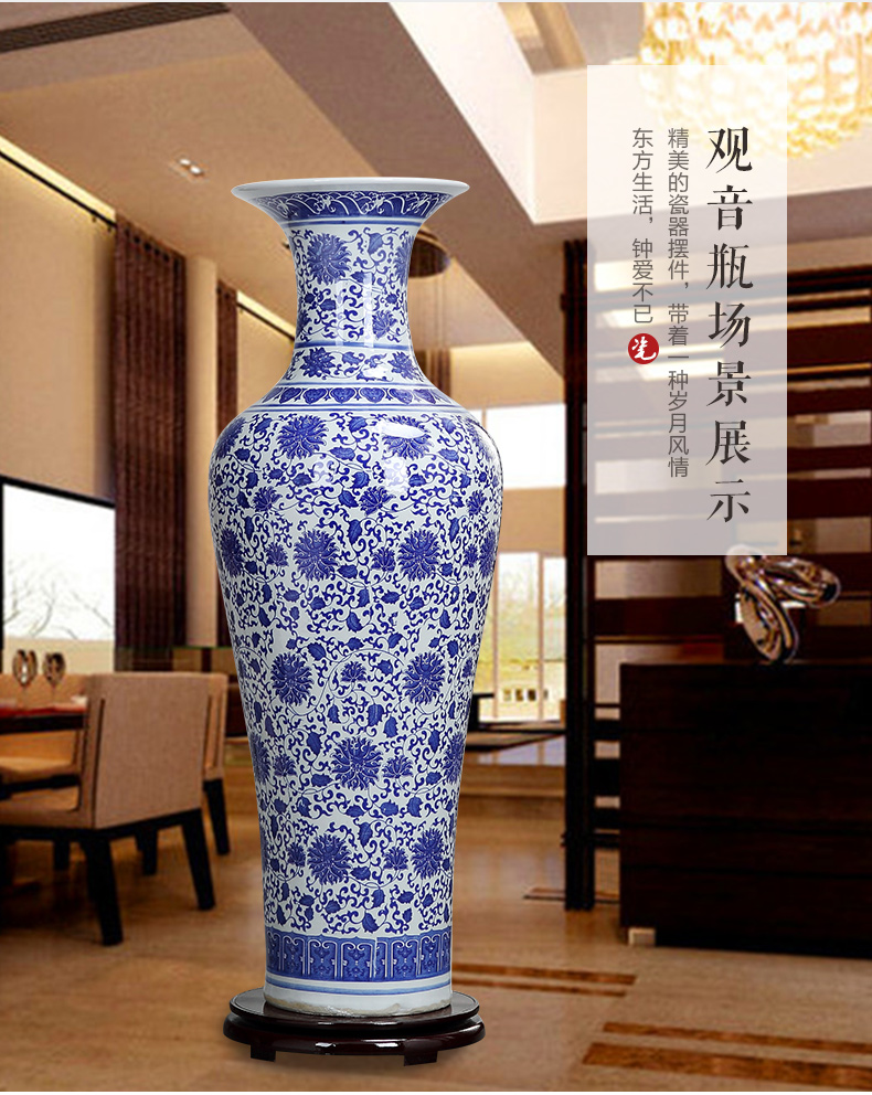 Blue and white porcelain of jingdezhen ceramics landing big vase sitting room adornment is placed hand - made ceramic vases, furnishing articles