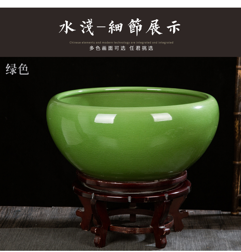 Jingdezhen ceramic glaze cracks tank turtle cylinder basin of water lily lotus goldfish tank sitting room handicraft furnishing articles