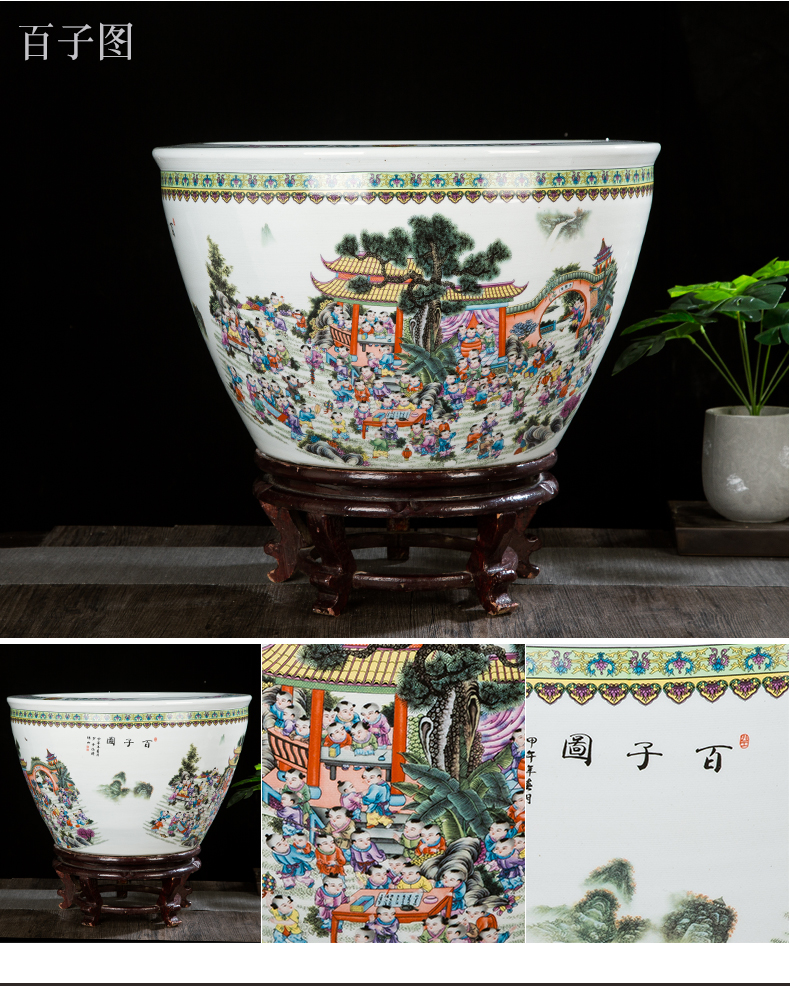 Jingdezhen ceramic aquarium large lotus garden to raise a goldfish bowl sitting room aquarium tank painting and calligraphy cylinder furnishing articles