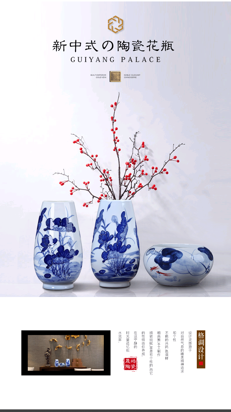 Jingdezhen ceramic three suits for modern put dry vase hand - made vases, the sitting room TV wine rich ancient frame furnishing articles