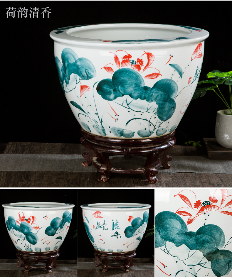 Jingdezhen ceramic aquarium large lotus garden to raise a goldfish bowl sitting room aquarium tank painting and calligraphy cylinder furnishing articles