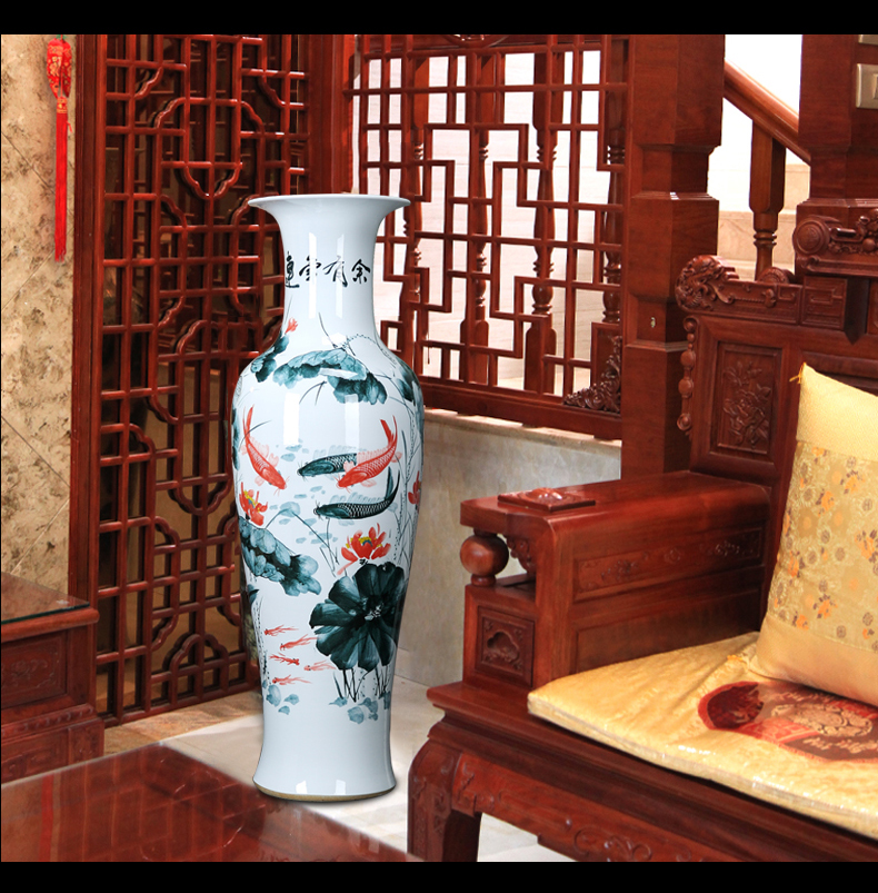 Jingdezhen ceramics of large vases, hand - made landscape lotus blue and white porcelain vases, the sitting room decorate gifts furnishing articles