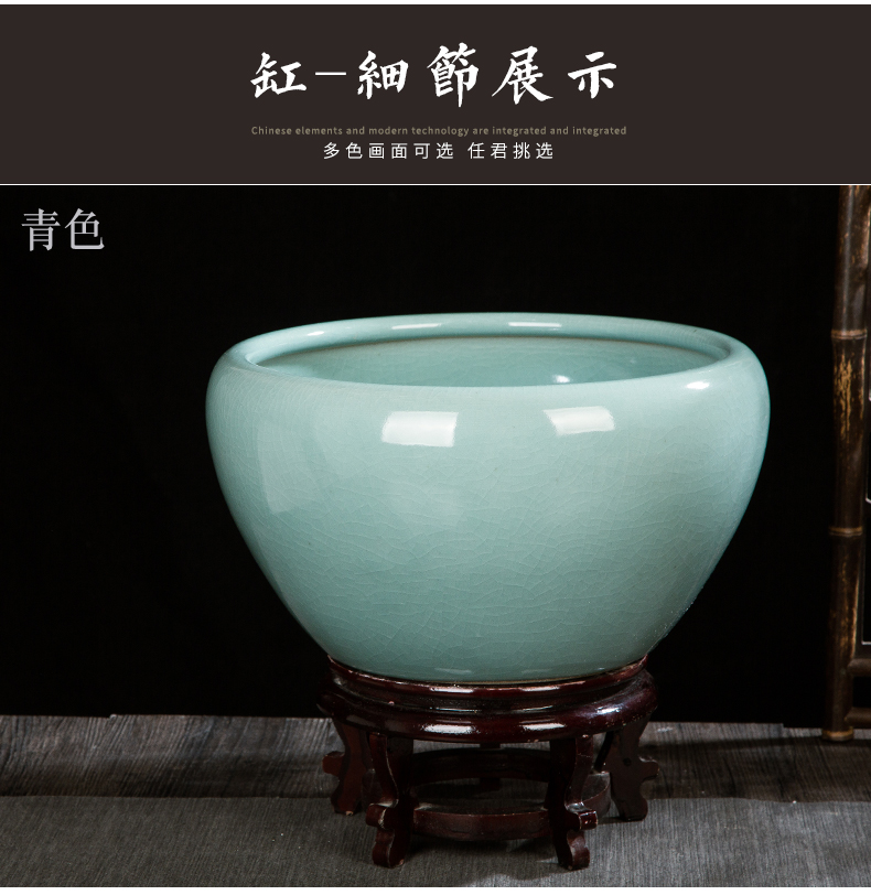 Jingdezhen ceramic glaze cracks tank turtle cylinder basin of water lily lotus goldfish tank sitting room handicraft furnishing articles