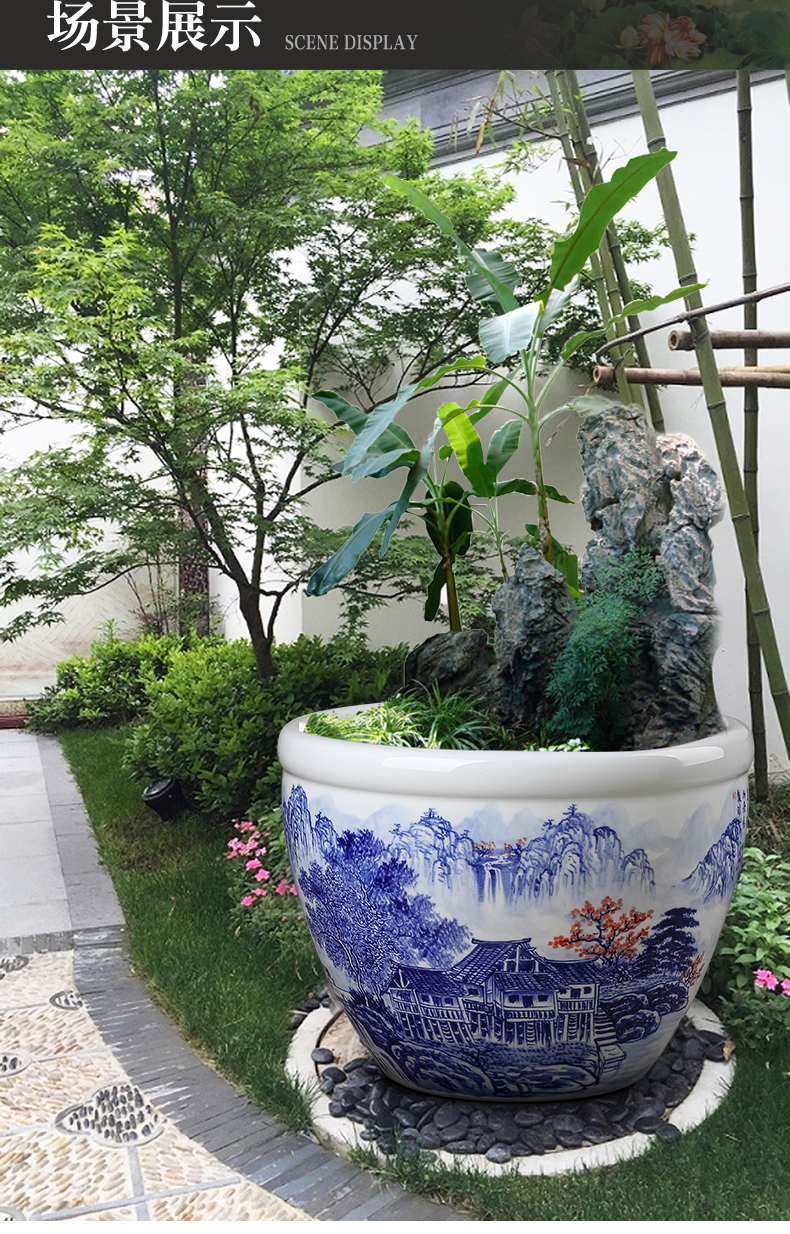 Jingdezhen ceramic aquarium hand - made pastel blue place, a large sitting room aquarium tortoise cylinder water lily lotus basin