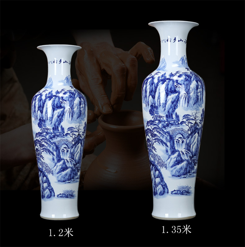 Jingdezhen ceramics of large vases, hand - made landscape lotus blue and white porcelain vases, the sitting room decorate gifts furnishing articles