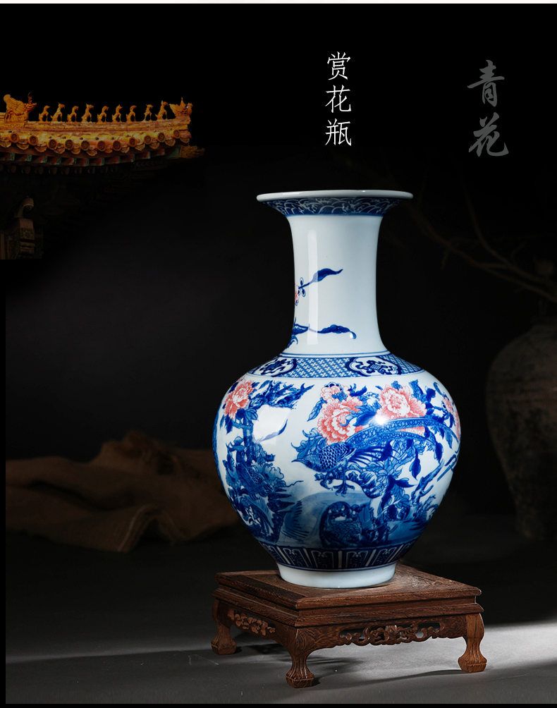 Jingdezhen ceramic antique youligong in large blue and white porcelain is 50 cm high sitting room of Chinese style household decorative vase