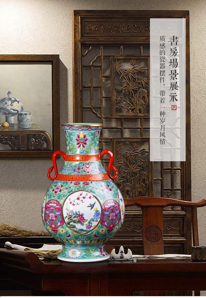 Jingdezhen ceramics vase imitation the qing qianlong antique ears zun pastel dress of flowers and birds do old porcelain furnishing articles in all directions